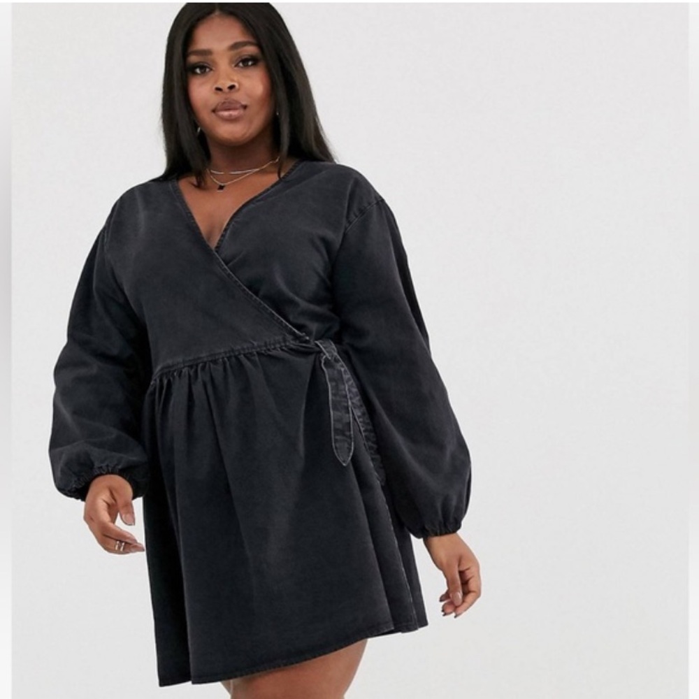 ASOS Black Denim Wrap Dress - Picture 9 of 9